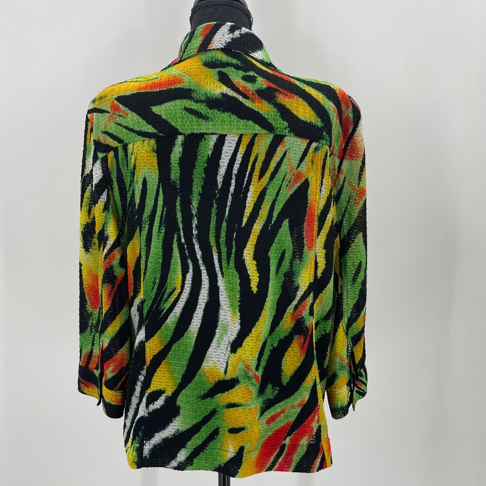 Southern Lady Green Zebra Animal Print Honeycomb  Button Up Jacket Size L - Picture 5 of 10